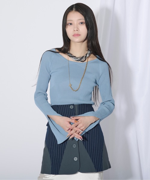 Ezick（エジック）の「Mode switch 袖スリットリブニット（ニット/セーター・レディース・ブラック/サックスブルー/ホワイト/ライトブルー・FREE）」の15枚目の写真