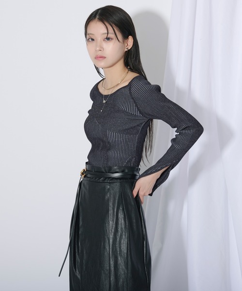 Ezick（エジック）の「Mode switch 袖スリットリブニット（ニット/セーター・レディース・ブラック/サックスブルー/ホワイト/ライトブルー・FREE）」の5枚目の写真