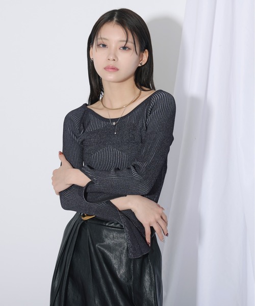 Ezick（エジック）の「Mode switch 袖スリットリブニット（ニット/セーター・レディース・ブラック/サックスブルー/ホワイト/ライトブルー・FREE）」の6枚目の写真