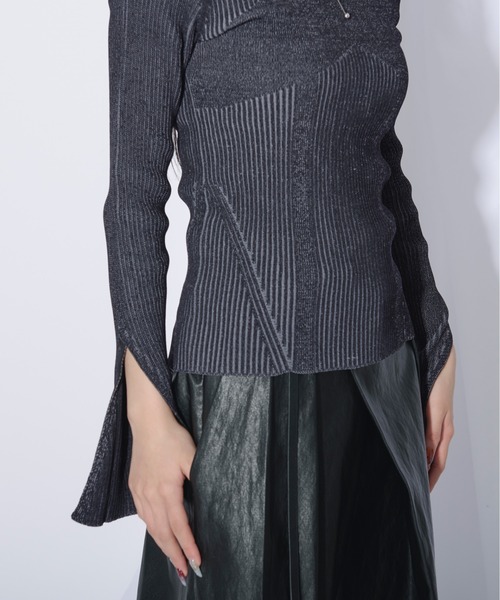 Ezick（エジック）の「Mode switch 袖スリットリブニット（ニット/セーター・レディース・ブラック/サックスブルー/ホワイト/ライトブルー・FREE）」の8枚目の写真