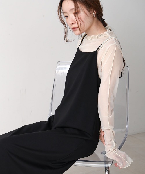 Bab(バブ)の「【低身長向けサイズあり】肩パールキャミワンピース(ワンピース・レディース・ベージュ/ライトグレー/ブラック・M/S)」の5枚目の写真