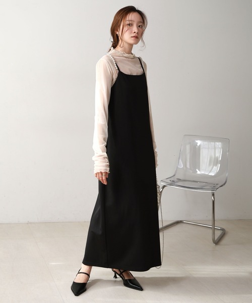 Bab(バブ)の「【低身長向けサイズあり】肩パールキャミワンピース(ワンピース・レディース・ベージュ/ライトグレー/ブラック・M/S)」の6枚目の写真