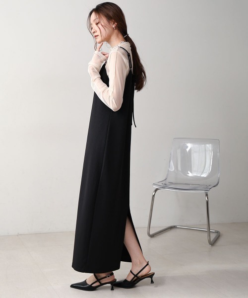 Bab(バブ)の「【低身長向けサイズあり】肩パールキャミワンピース(ワンピース・レディース・ベージュ/ライトグレー/ブラック・M/S)」の9枚目の写真