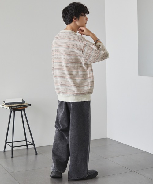 ヴィンテージ♡ユニークなデザインの黒と白のニットセーター 長袖 USA製 90s Worthington シンメトリー 切り替え ドット
