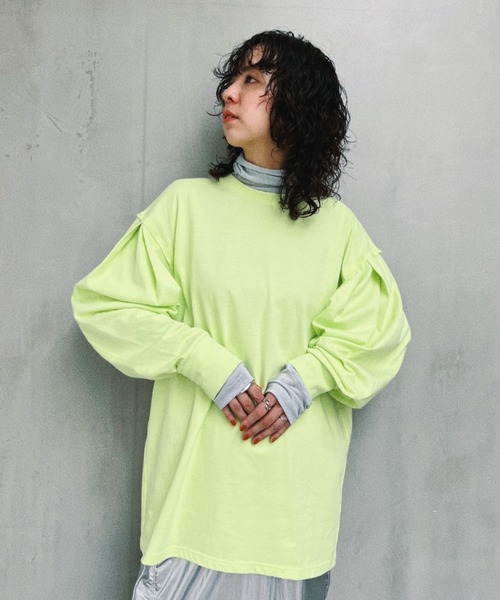 【関税込み】Marina Yee グリーン タック 長袖Tシャツ スリーブタックロンT（Tシャツ/カットソー）｜y/m（イム）の