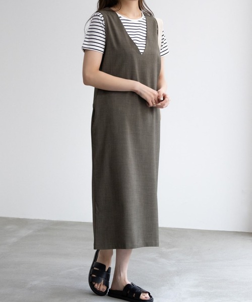 NAVY(ネイビー)の「NAVY杢調麻ライクワンピース+インナーTシャツSET アンサブル(ワンピース・レディース・ブラック/カーキ/ブラウン・S/M/L/XL)」の3枚目の写真