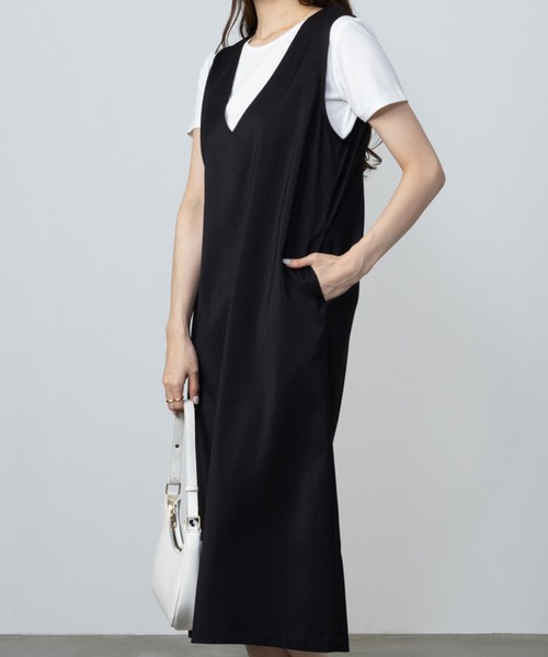 NAVY(ネイビー)の「NAVY杢調麻ライクワンピース+インナーTシャツSET アンサブル(ワンピース・レディース・ブラック/カーキ/ブラウン・S/M/L/XL)」の4枚目の写真