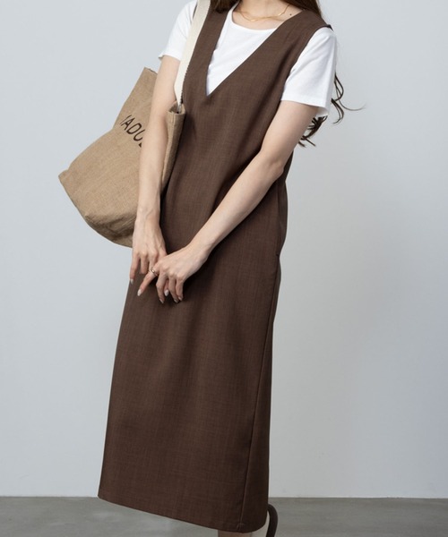 NAVY(ネイビー)の「NAVY杢調麻ライクワンピース+インナーTシャツSET アンサブル(ワンピース・レディース・ブラック/カーキ/ブラウン・S/M/L/XL)」の5枚目の写真