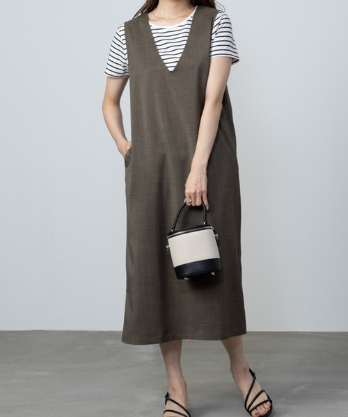 NAVY(ネイビー)の「NAVY杢調麻ライクワンピース+インナーTシャツSET アンサブル(ワンピース・レディース・ブラック/カーキ/ブラウン・S/M/L/XL)」の6枚目の写真