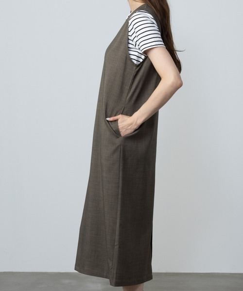 NAVY(ネイビー)の「NAVY杢調麻ライクワンピース+インナーTシャツSET アンサブル(ワンピース・レディース・ブラック/カーキ/ブラウン・S/M/L/XL)」の7枚目の写真