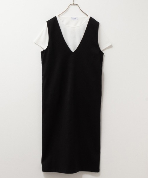 NAVY(ネイビー)の「NAVY杢調麻ライクワンピース+インナーTシャツSET アンサブル(ワンピース・レディース・ブラック/カーキ/ブラウン・S/M/L/XL)」の9枚目の写真