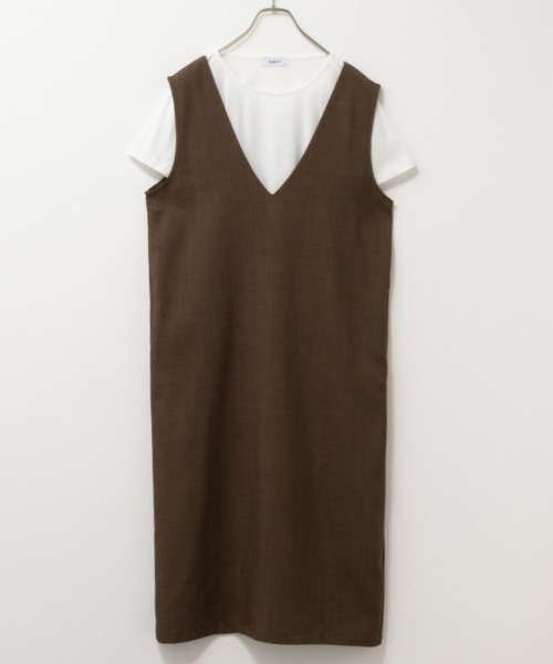 NAVY(ネイビー)の「NAVY杢調麻ライクワンピース+インナーTシャツSET アンサブル(ワンピース・レディース・ブラック/カーキ/ブラウン・S/M/L/XL)」の10枚目の写真
