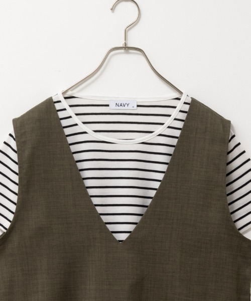 NAVY(ネイビー)の「NAVY杢調麻ライクワンピース+インナーTシャツSET アンサブル(ワンピース・レディース・ブラック/カーキ/ブラウン・S/M/L/XL)」の12枚目の写真