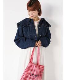 ehka sopo | フリル襟デニムジャケット(ノーカラージャケット)
