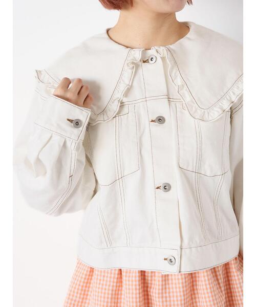ehka sopo（エヘカソポ）の「フリル襟デニムジャケット（ノーカラー