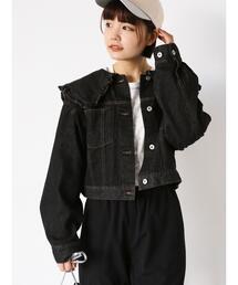 ehka sopo | フリル襟デニムジャケット(ノーカラージャケット)