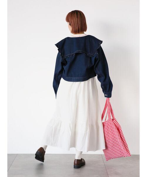 ehka sopo（エヘカソポ）の「フリル襟デニムジャケット（ノーカラー