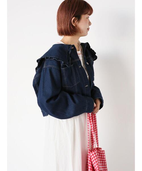 ehka sopo（エヘカソポ）の「フリル襟デニムジャケット（ノーカラー