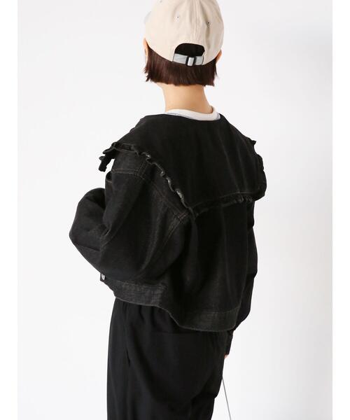 ehka sopo（エヘカソポ）の「フリル襟デニムジャケット（ノーカラー