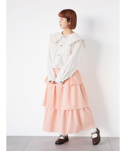 ehka sopo（エヘカソポ）の「フリル襟デニムジャケット（ノーカラー