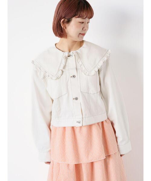 ehka sopo（エヘカソポ）の「フリル襟デニムジャケット（ノーカラー
