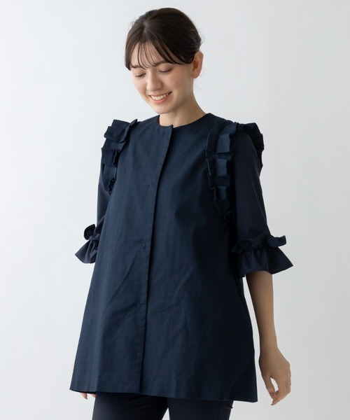 Sono(ソーノ)の「【SONO/ソーノ】シェイピングフレアチュニック(ノーカラージャケット・レディース・ブラック/ネイビー/ホワイト・1)」の3枚目の写真