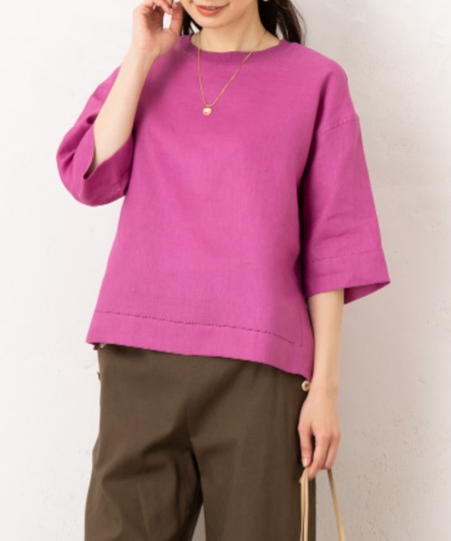 aunt lily(アントリリー)の「フレンチリネンギャザースリブ&レース切替プルオーバー(その他トップス・レディース・ターコイズブルー/キナリ/ピンク・7号/9号/11号/13号/15号)」の3枚目の写真