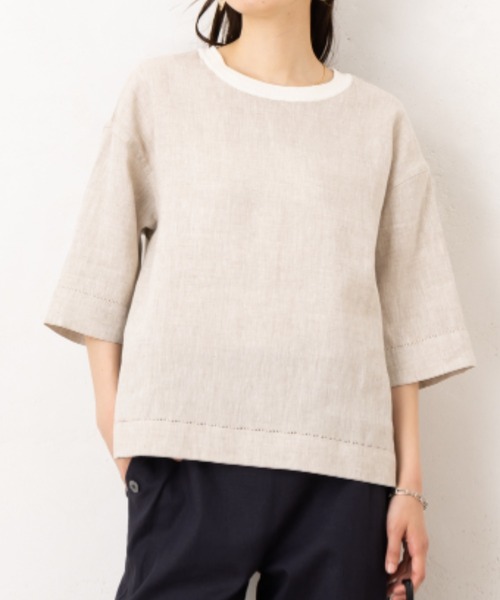 aunt lily(アントリリー)の「フレンチリネンギャザースリブ&レース切替プルオーバー(その他トップス・レディース・ターコイズブルー/キナリ/ピンク・7号/9号/11号/13号/15号)」の1枚目の写真