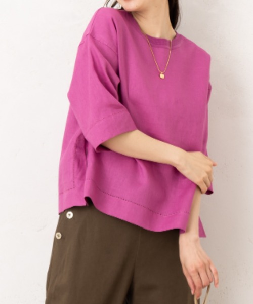 aunt lily(アントリリー)の「フレンチリネンギャザースリブ&レース切替プルオーバー(その他トップス・レディース・ターコイズブルー/キナリ/ピンク・7号/9号/11号/13号/15号)」の7枚目の写真