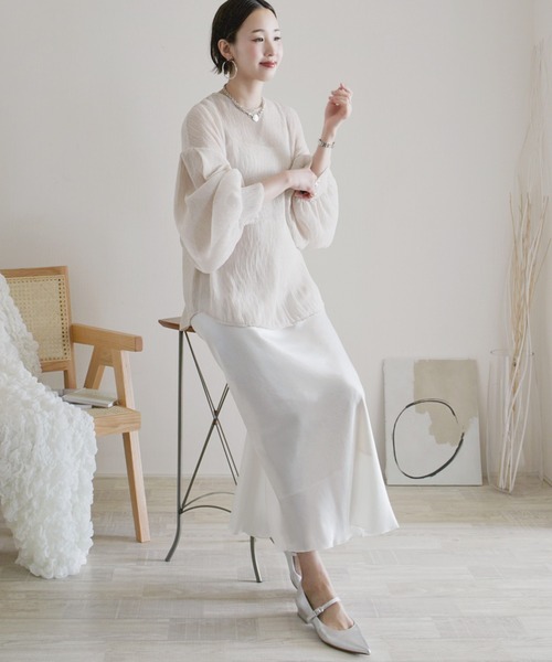 ECRIRE（エクリール）の「【ECRIRE by 陽】楊柳シアーブラウス（シャツ/ブラウス・レディース・ブラック/ベージュ・M）」の4枚目の写真