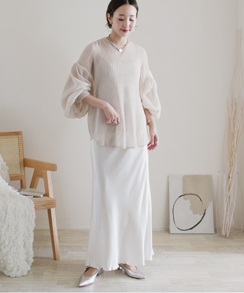 ECRIRE（エクリール）の「【ECRIRE by 陽】楊柳シアーブラウス（シャツ/ブラウス・レディース・ブラック/ベージュ・M）」の5枚目の写真