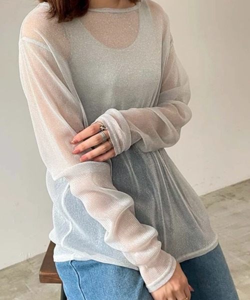 ANOTHER S(アナザーエス)の「シアーラメプルオーバー(Tシャツ/カットソー・レディース・オフホワイト/グレー/ブラック/ベージュ・FREE)」の3枚目の写真