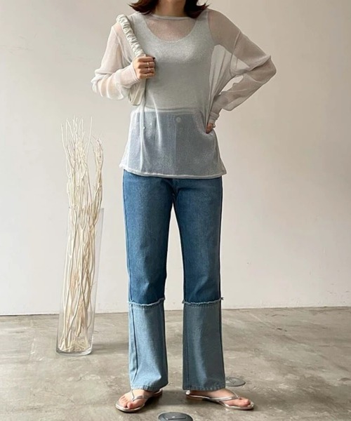 ANOTHER S(アナザーエス)の「シアーラメプルオーバー(Tシャツ/カットソー・レディース・オフホワイト/グレー/ブラック/ベージュ・FREE)」の5枚目の写真
