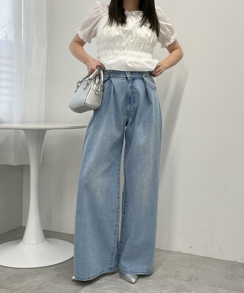 WEGO(ウィゴー)の「■■■WEGO/ハートペイントフックワイドデニムパンツ■■■(デニムパンツ・レディース・ブラック/ライトインディゴブルー・SMALL/MEDIUM)」の4枚目の写真