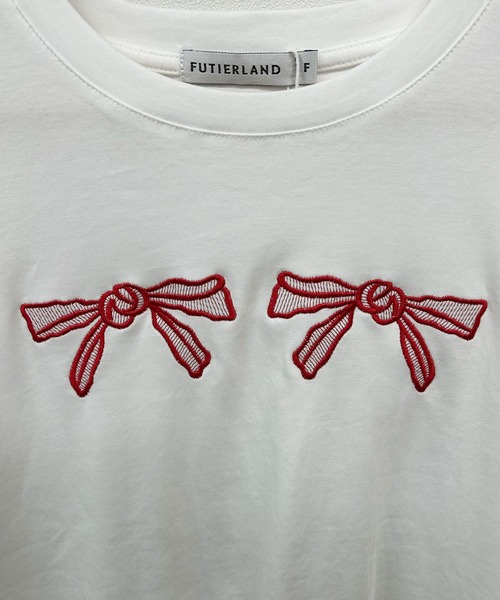 Futier land(フューティアランド)の「【コットン100%】ダブル刺繍リボンロゴTシャツ(Tシャツ/カットソー・レディース・ブラック/ホワイト・FREE)」の14枚目の写真