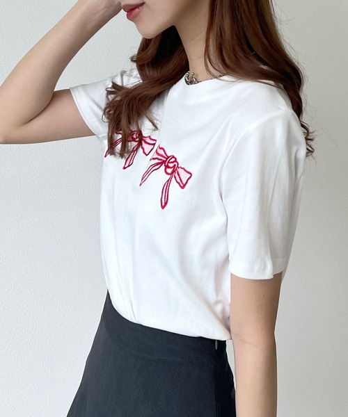 Futier land(フューティアランド)の「【コットン100%】ダブル刺繍リボンロゴTシャツ(Tシャツ/カットソー・レディース・ブラック/ホワイト・FREE)」の20枚目の写真