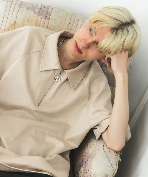 Shoowtime(ショウタイム)の「ビッグシルエットポリスウェードハーフジップ半袖トップス(Tシャツ/カットソー・メンズ・グレー/ブラック/アイボリー/カーキ・MEDIUM/LARGE/X-LARGE)」の22枚目の写真