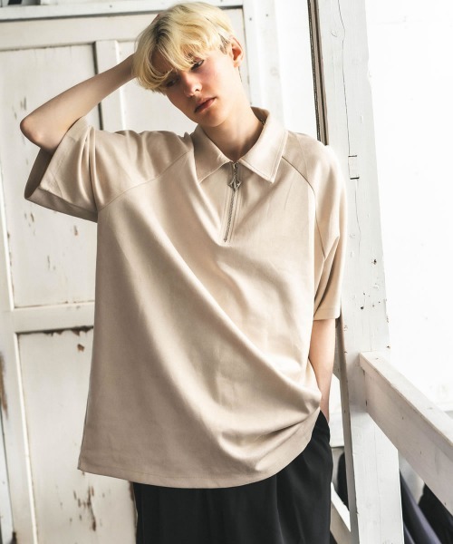Shoowtime(ショウタイム)の「ビッグシルエットポリスウェードハーフジップ半袖トップス(Tシャツ/カットソー・メンズ・グレー/ブラック/アイボリー/カーキ・MEDIUM/LARGE/X-LARGE)」の21枚目の写真