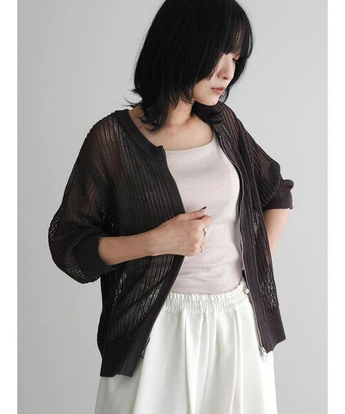 pois ダブルメッシュカーディガン　black pois ポワ ダブルメッシュカーディガン black 【未使用に近い