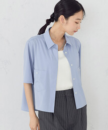 ストレッチポリエステルブロード クロップド 半袖シャツ