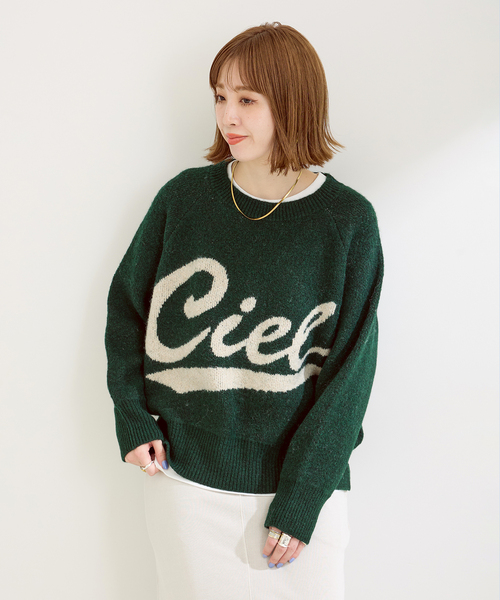 B.C STOCK(ベーセーストック)の「ビッグロゴWジャカードプルオーバー(ニット/セーター・レディース・ネイビー/グリーン/アイボリー・FREE)」の14枚目の写真