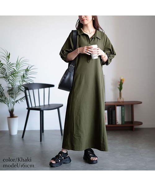 GOLDJAPAN(ゴールドジャパン)の「バルーンスリーブスキッパーシャツワンピース【大きいサイズ対応】(シャツワンピース・レディース・カーキ/ブラック・LL/3L/4L/5L)」の12枚目の写真