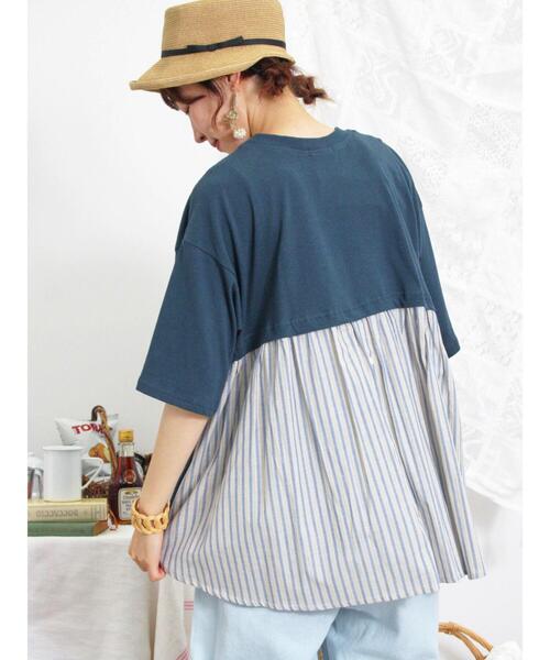 Samansa Mos2（サマンサ モスモス）の「後ろギャザー切替チュニックTシャツ（Tシャツ/カットソー・レディース・キナリ/グリーン/オフホワイト/チャコールグレー・F）」の4枚目の写真