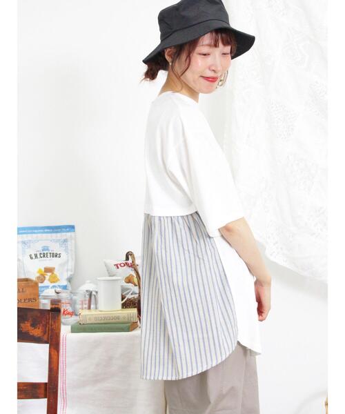 Samansa Mos2（サマンサ モスモス）の「後ろギャザー切替チュニックTシャツ（Tシャツ/カットソー・レディース・キナリ/グリーン/オフホワイト/チャコールグレー・F）」の14枚目の写真