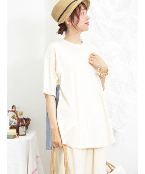 Samansa Mos2（サマンサ モスモス）の「後ろギャザー切替チュニックTシャツ（Tシャツ/カットソー・レディース・キナリ/グリーン/オフホワイト/チャコールグレー・F）」の13枚目の写真