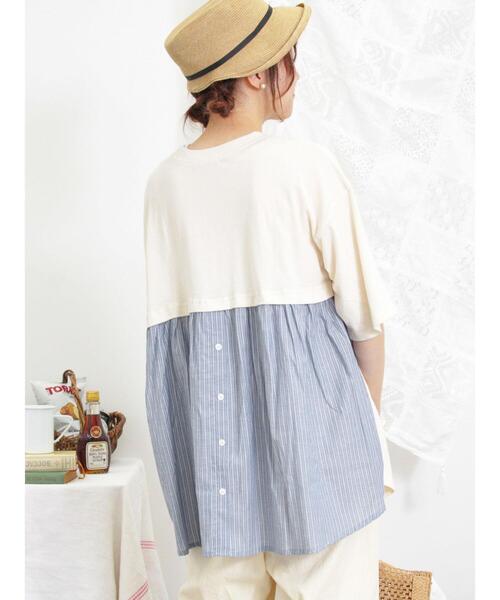 Samansa Mos2（サマンサ モスモス）の「後ろギャザー切替チュニックTシャツ（Tシャツ/カットソー・レディース・キナリ/グリーン/オフホワイト/チャコールグレー・F）」の12枚目の写真