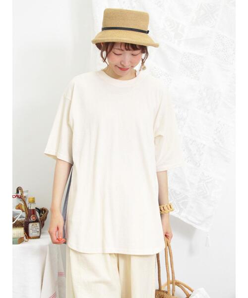 Samansa Mos2（サマンサ モスモス）の「後ろギャザー切替チュニックTシャツ（Tシャツ/カットソー・レディース・キナリ/グリーン/オフホワイト/チャコールグレー・F）」の11枚目の写真