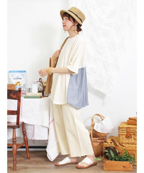 Samansa Mos2（サマンサ モスモス）の「後ろギャザー切替チュニックTシャツ（Tシャツ/カットソー・レディース・キナリ/グリーン/オフホワイト/チャコールグレー・F）」の10枚目の写真