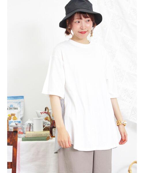 Samansa Mos2（サマンサ モスモス）の「後ろギャザー切替チュニックTシャツ（Tシャツ/カットソー・レディース・キナリ/グリーン/オフホワイト/チャコールグレー・F）」の9枚目の写真