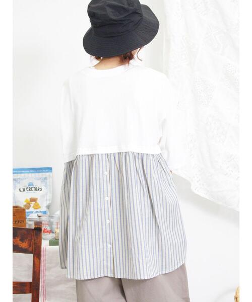 Samansa Mos2（サマンサ モスモス）の「後ろギャザー切替チュニックTシャツ（Tシャツ/カットソー・レディース・キナリ/グリーン/オフホワイト/チャコールグレー・F）」の8枚目の写真